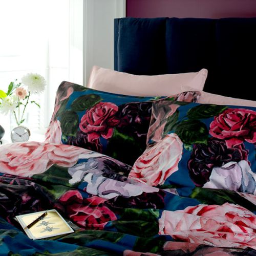 Bold Peony Velvet Duvet Cover Set Blue