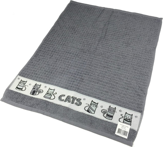 Cats Tea Kitchen Towel Grey