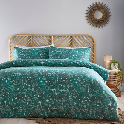 Starry Sky at Night Scene Design Duvet Cover Set in Teal