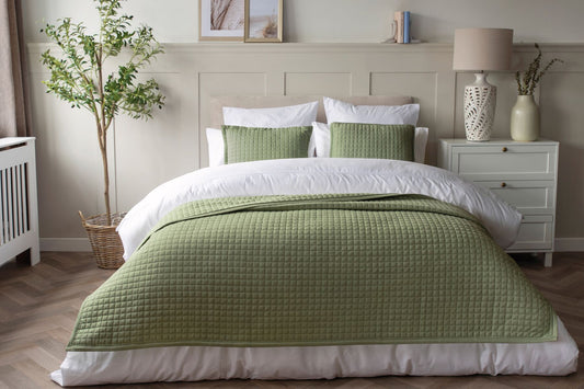 Lightly Quilted Bed Runner / Bedspread in Sage Green