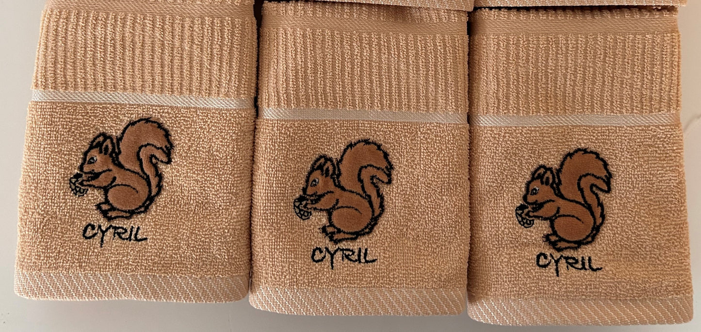 Cyril Squirrel Design Tea Kitchen Towel Beige