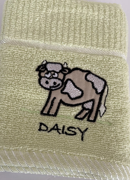 'Daisy' Cow Tea Kitchen Towel Green