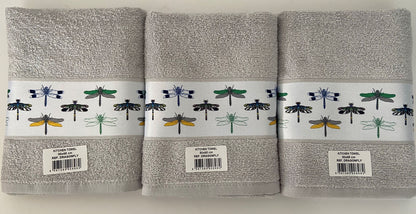 Dragonfly Design Tea Towel in Silver Grey