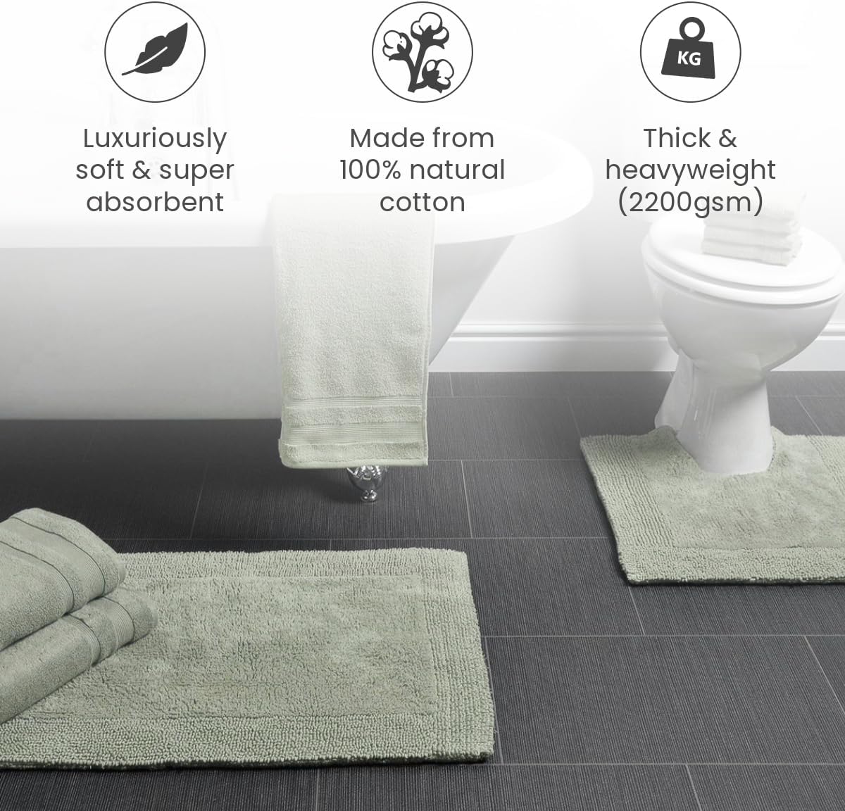 Heavyweight Elegance Reversible Bath Mats Sage Green