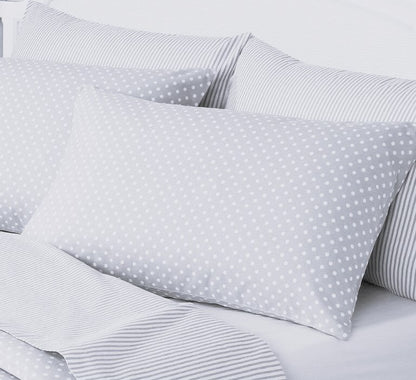 Spots & Stripes Brushed Cotton Bedding in Grey & White