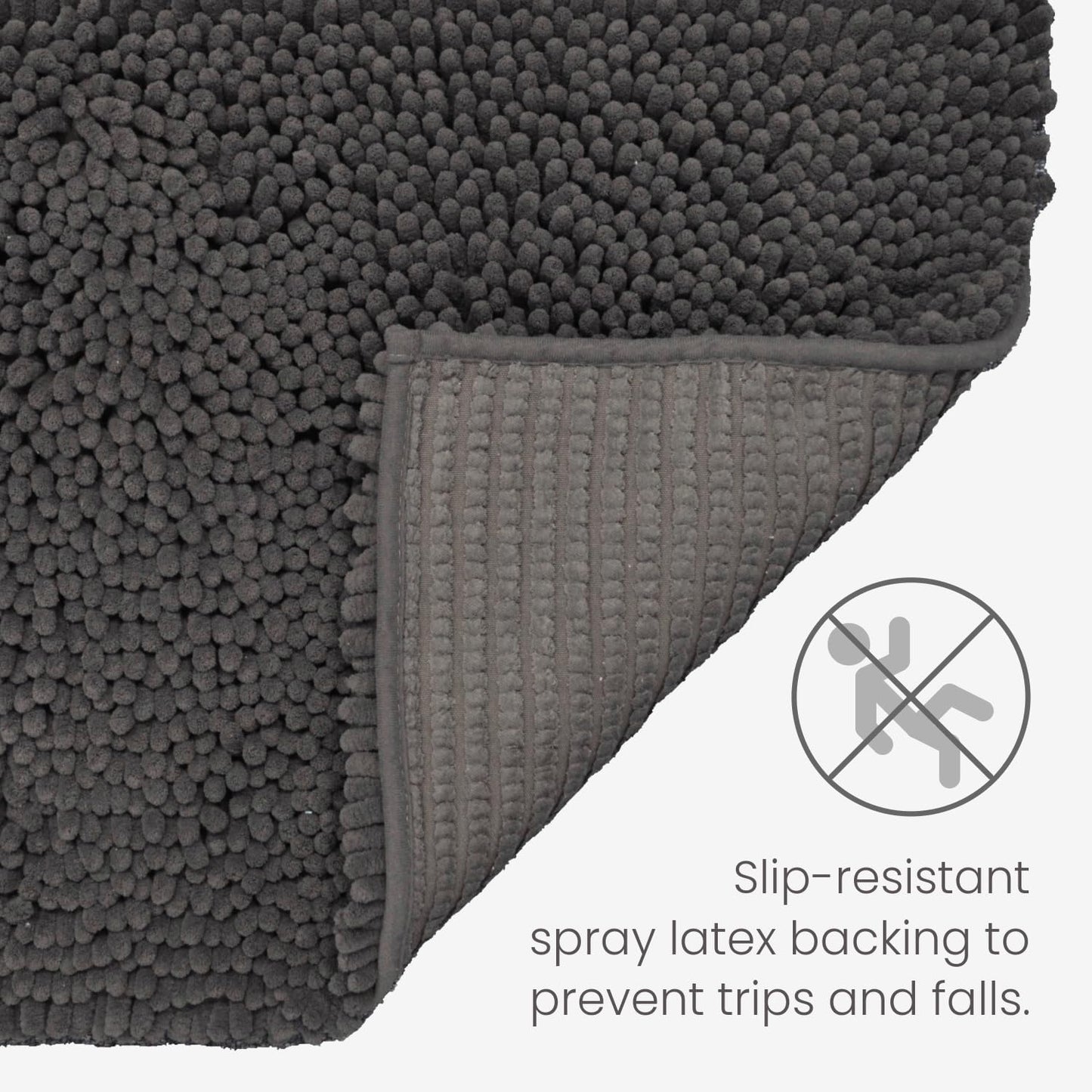 Jumbo Noodle Deep Pile Bobble Bath Mat in Charcoal Grey