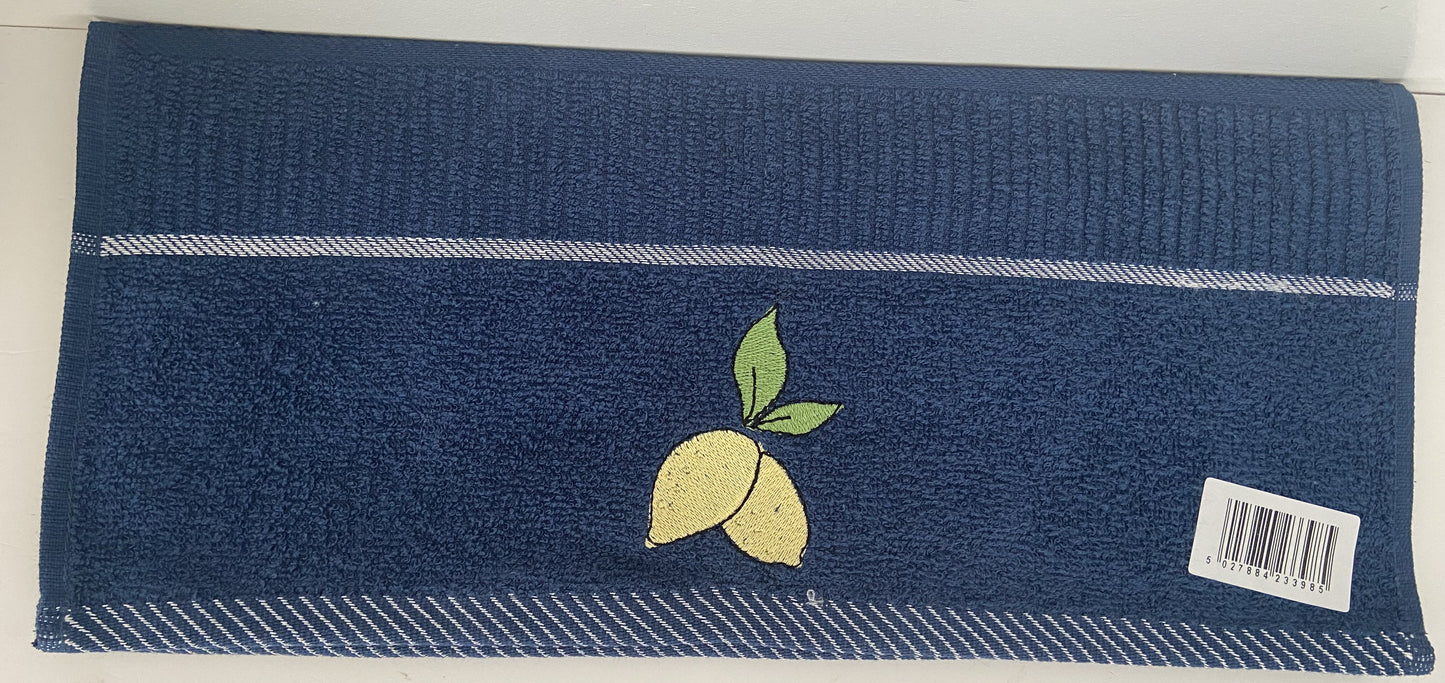 Lemons Design Tea Kitchen Towel in Navy Blue