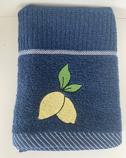 Lemons Design Tea Kitchen Towel in Navy Blue