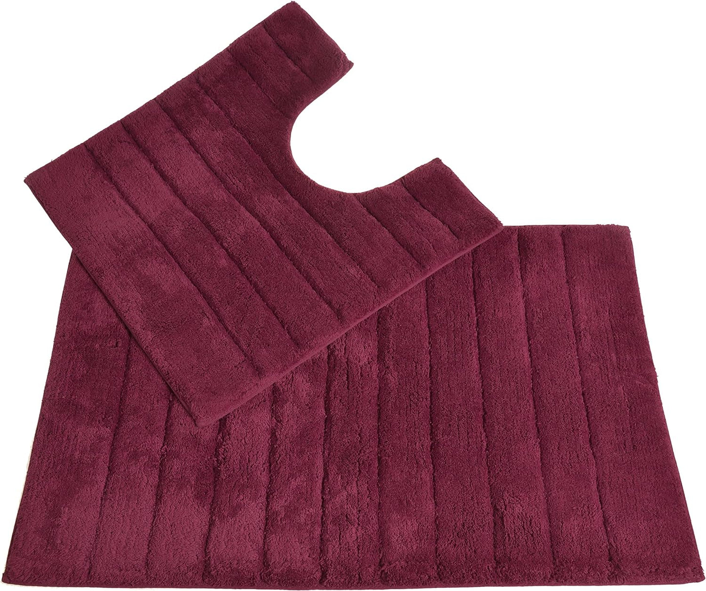 100% Cotton Two Piece Linear Rib Bath and Pedestal Mat in Beetroot