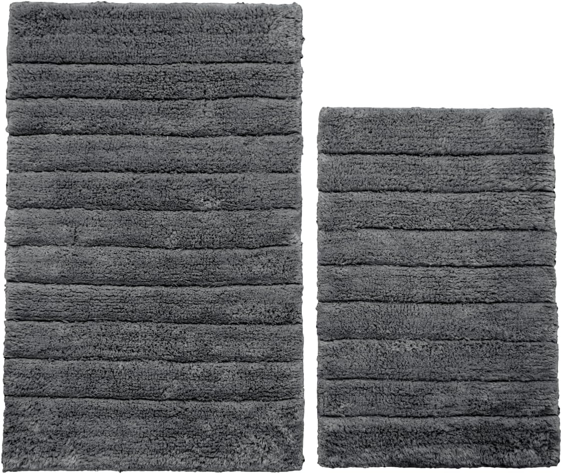 100% Cotton Two Piece Rib Bath Mats 2 Sizes Charcoal Grey