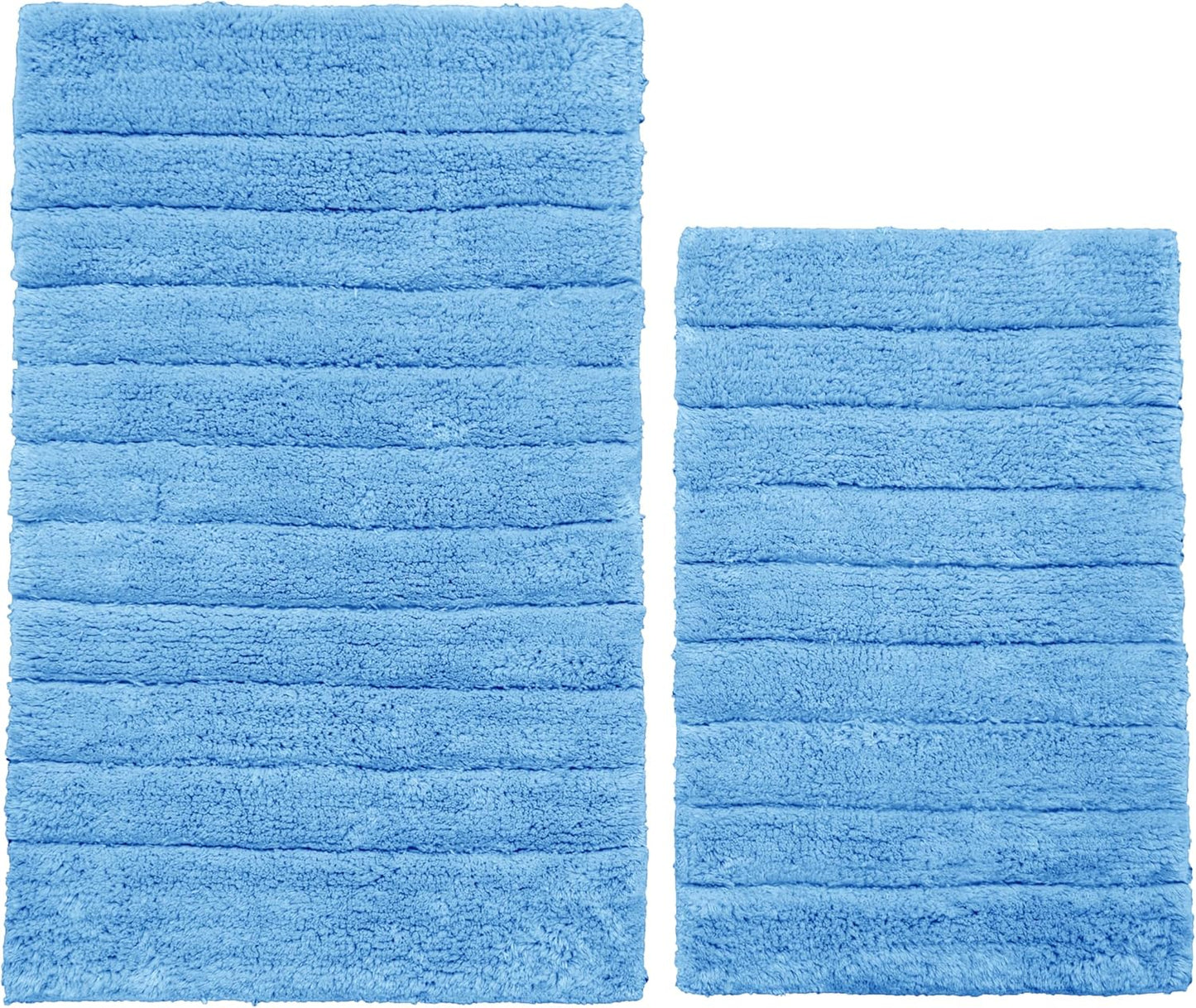 100% Cotton Two Piece Rib Bath Mats 2 Sizes Cornish Blue