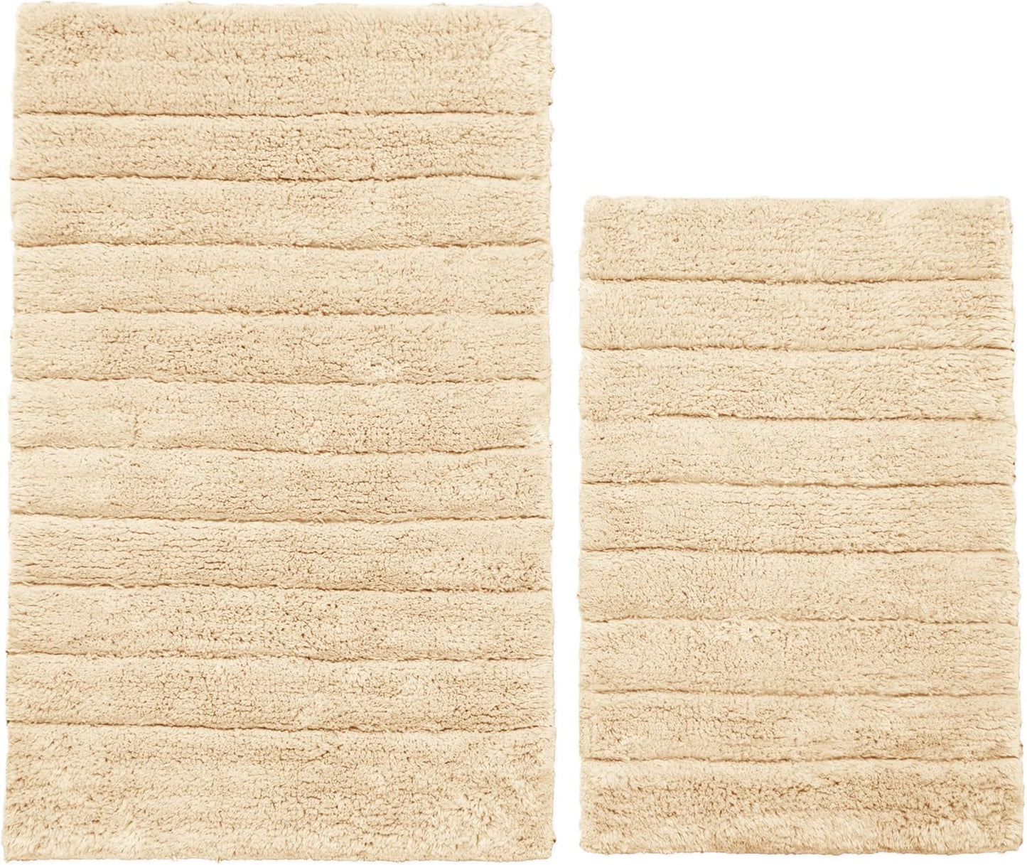 100% Cotton Two Piece Rib Bath Mats 2 Sizes Stone