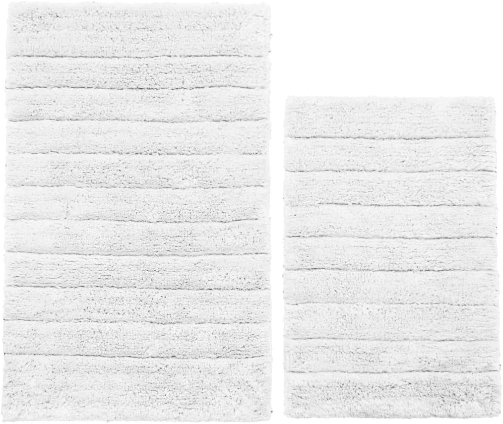 100% Cotton Two Piece Rib Bath Mats 2 Sizes White