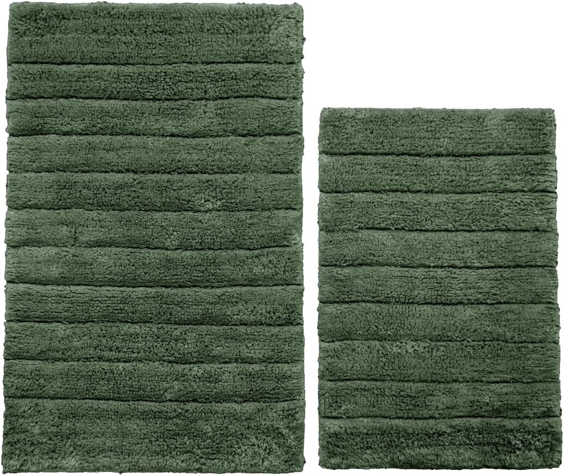 100% Cotton Two Piece Rib Bath Mats 2 Sizes Dark Green