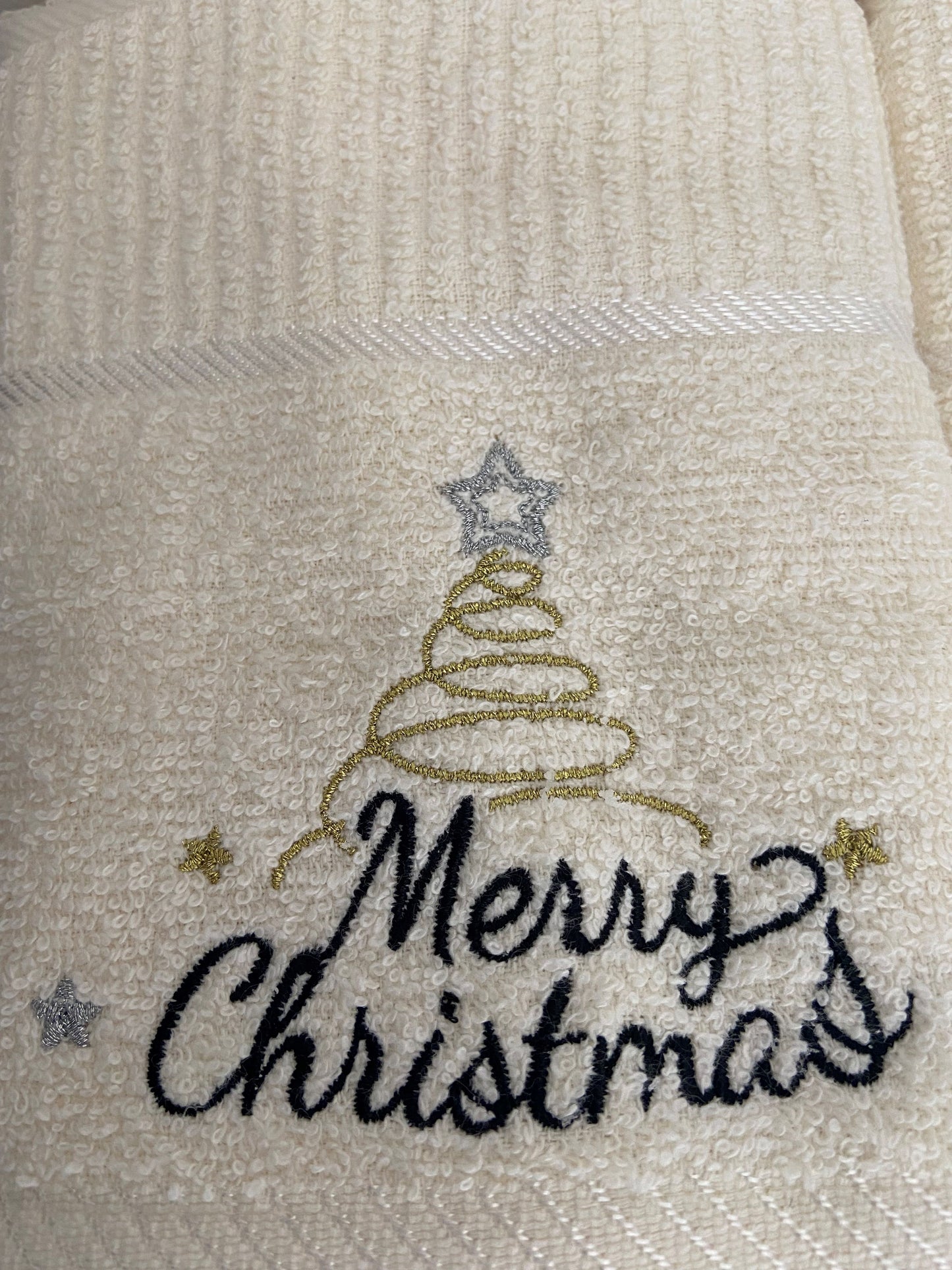 Merry Christmas Kitchen Towel in Cream