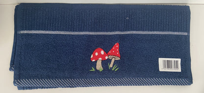 Mushrooms Design Tea Kitchen Towel in Navy Blue