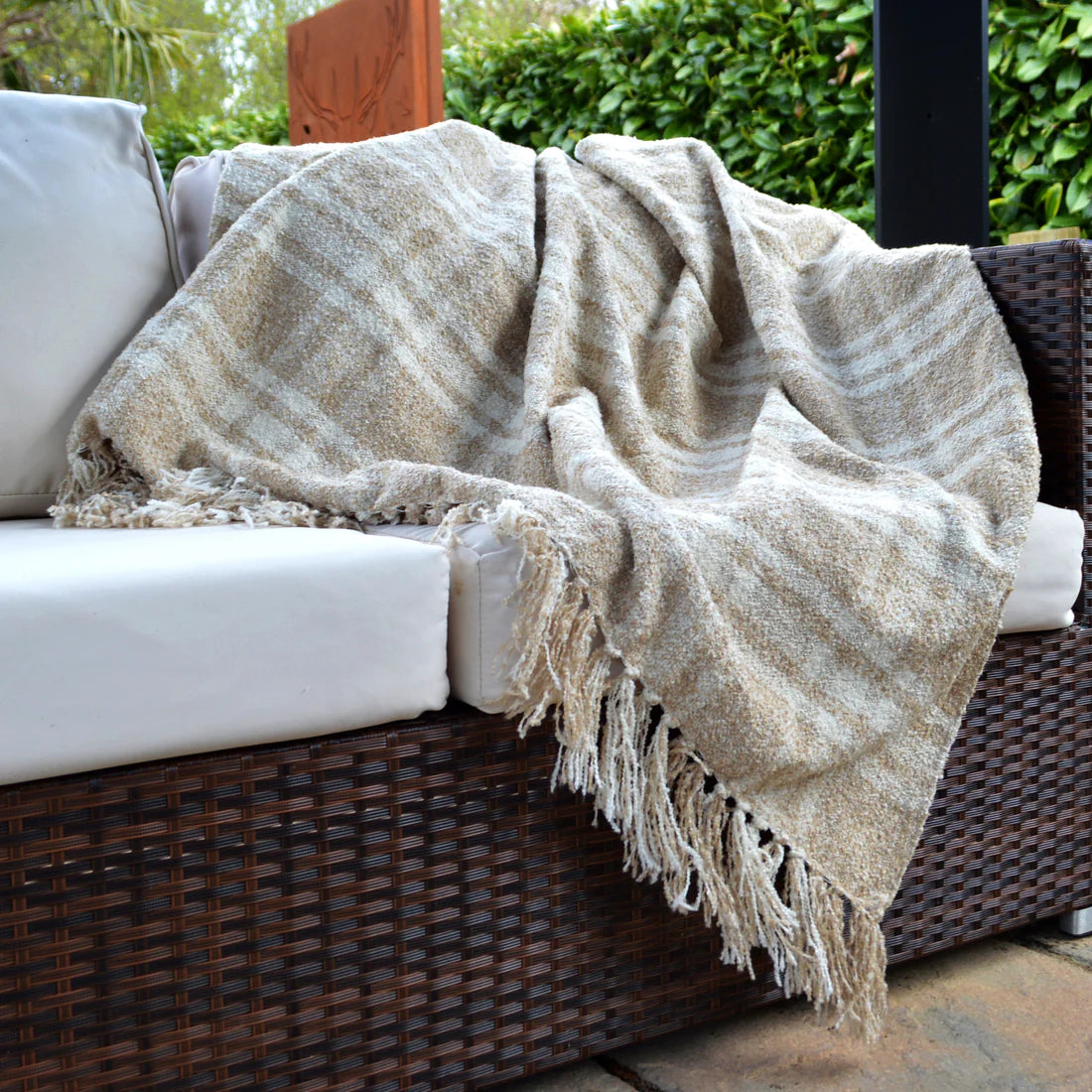 Check Darwin Throw in Natural Shades with Tassles