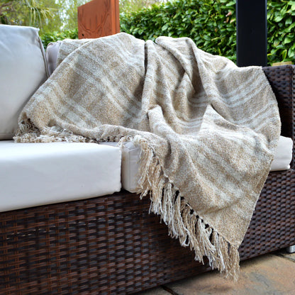 Check Darwin Throw in Natural Shades with Tassles