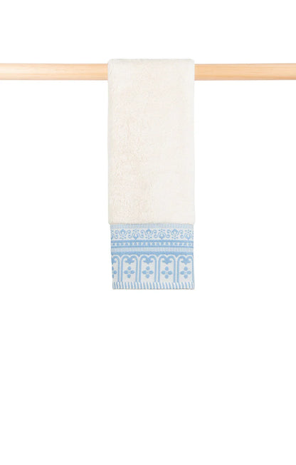 100% Cotton Jacquard Design Bath Towels Natural & Blue