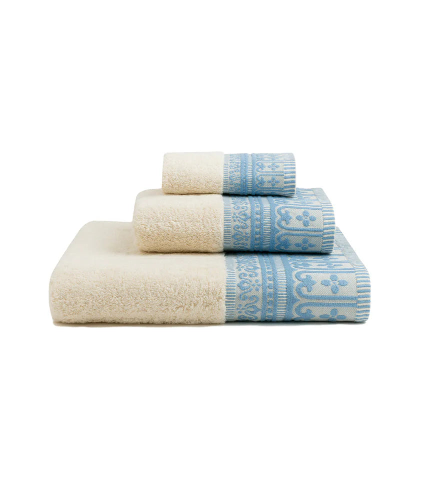 100% Cotton Jacquard Design Bath Towels Natural & Blue