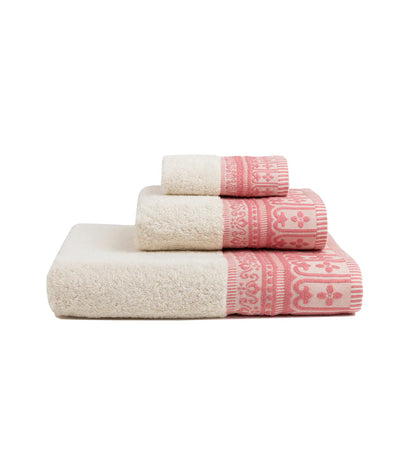 100% Cotton Jacquard Design Bath Towels Natural & Pink