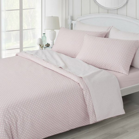 Spots & Stripes Brushed Cotton Bedding in Pink & White