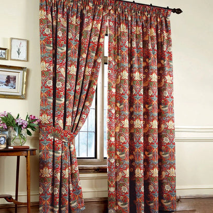 Strawberry Thief Pair Curtains in Crimson by William Morris