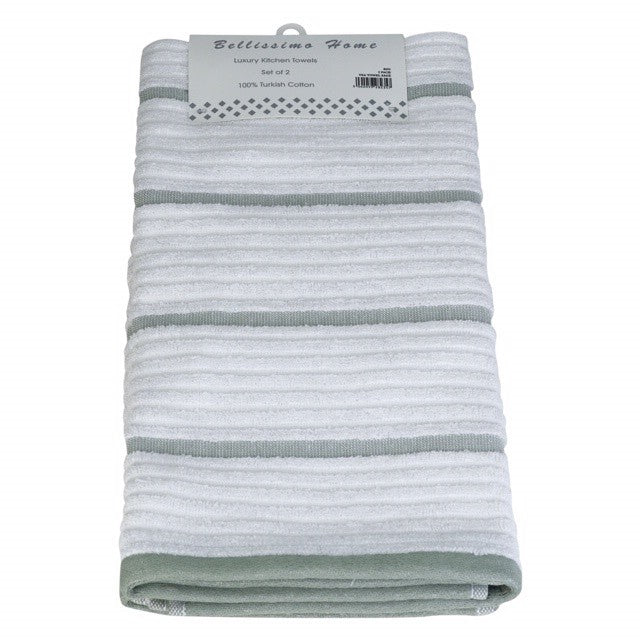 2 Pack Ribbed Kitchen Towels White & Sage Green