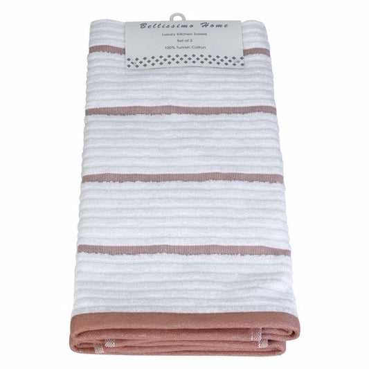 2 Pack Ribbed Kitchen Towels White & Terracotta