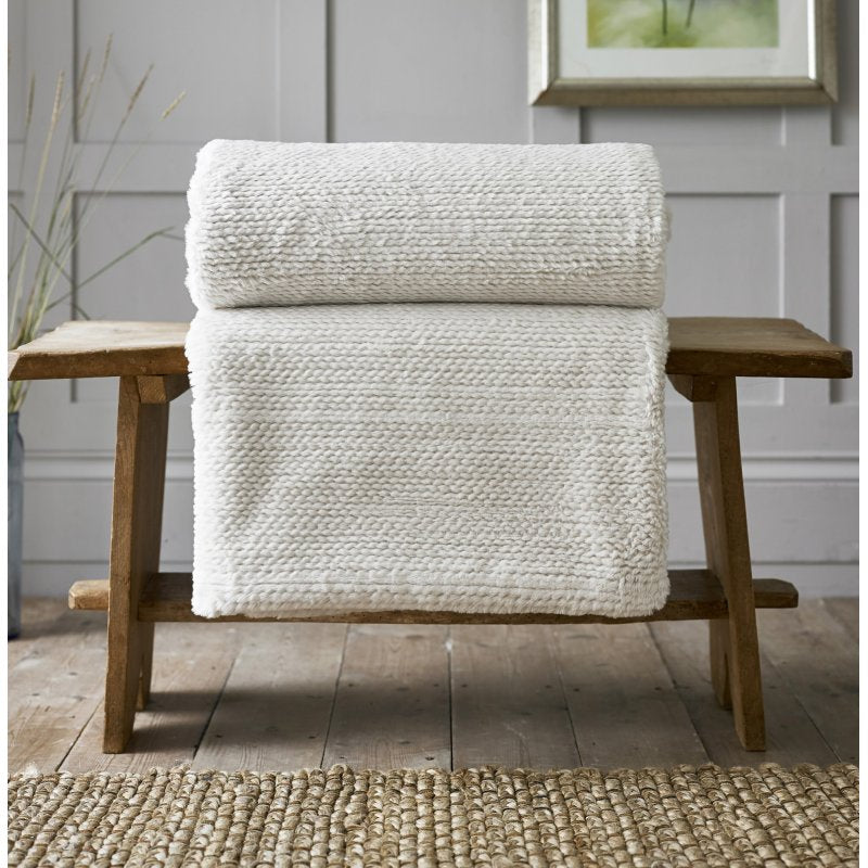Supersoft Faux Fur Knit Style Throw Blanket in Biscuit