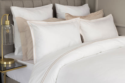 Egyptian Cotton Savoy Duvet Cover Set in White & Oyster