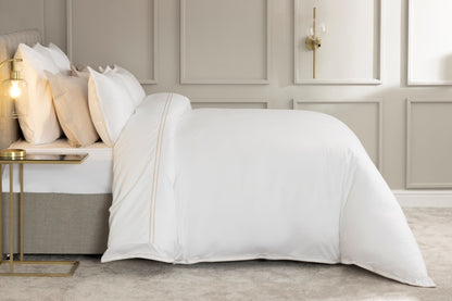 Egyptian Cotton Savoy Duvet Cover Set in White & Oyster