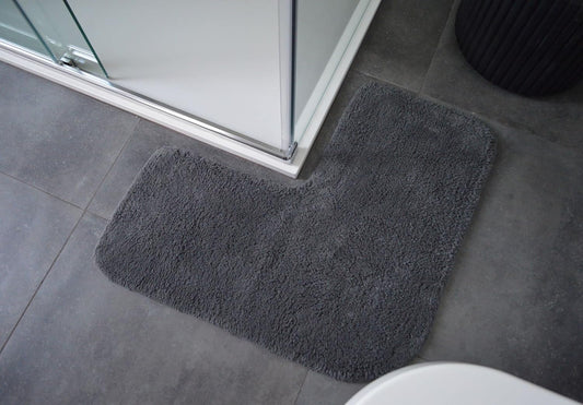 100% Cotton Corner Shower Mat in Charcoal Grey