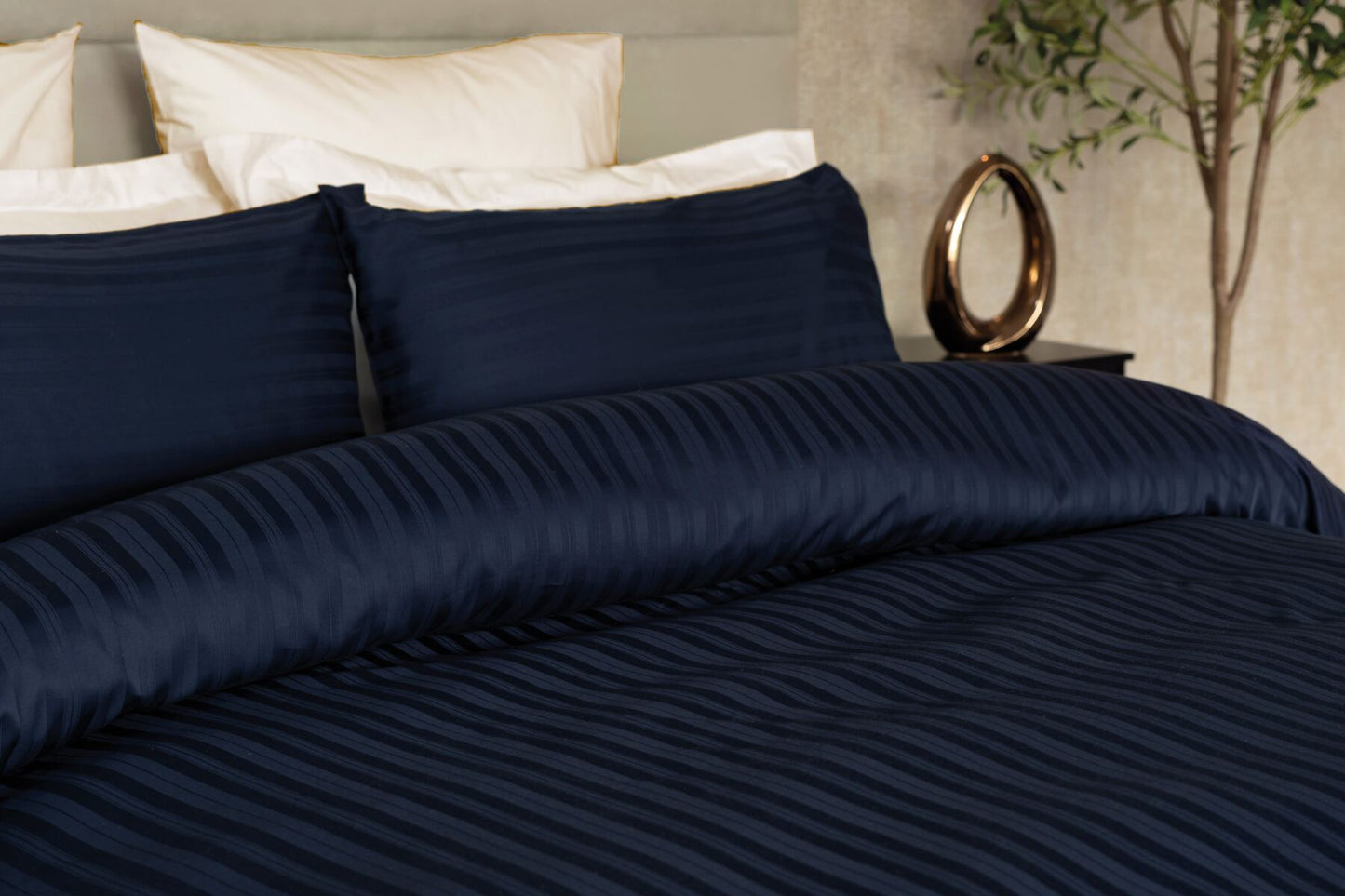 300 Thread Count 100% Cotton Satin Stripe Navy Blue