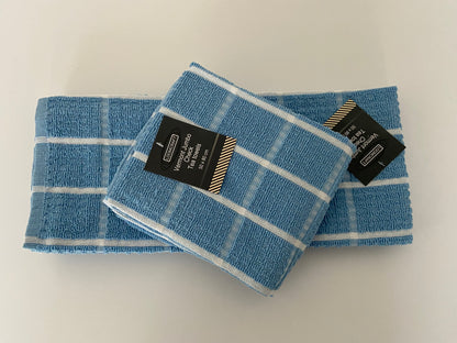 Large Check Tea Towels in Blue