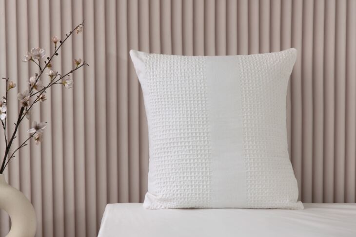 100% Cotton Waffle Stripe Duvet Cover Set in Latte