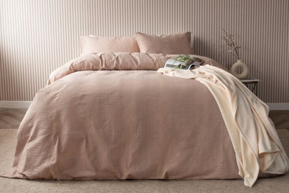 100% Cotton Waffle Stripe Duvet Cover Set in Latte