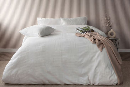 100% Cotton Waffle Stripe Duvet Cover Set in Latte