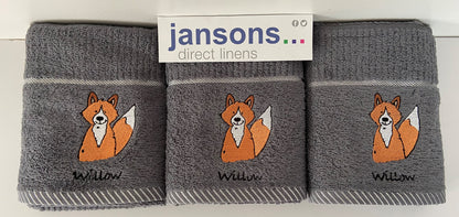 'Willow' Fox Tea Towel in Grey