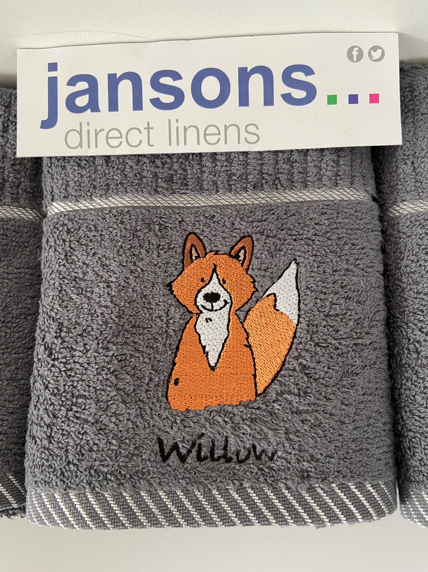 'Willow' Fox Tea Towel in Grey