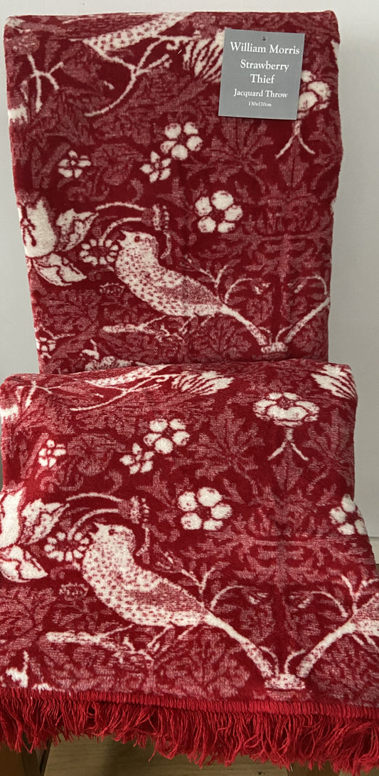 Strawberry Thief Throw Blanket in Red