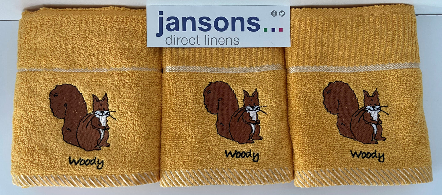 'Woody' Squirrel Tea Towel in Yellow