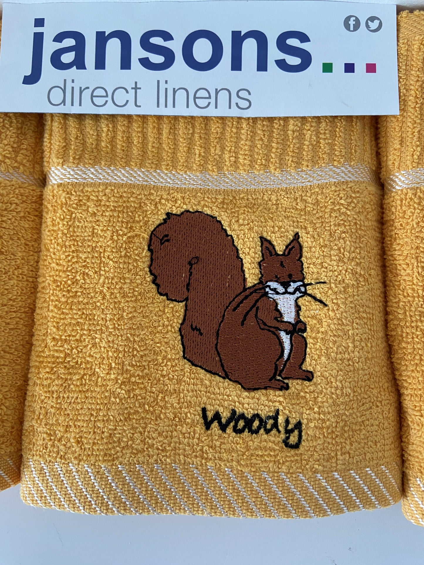 'Woody' Squirrel Tea Towel in Yellow