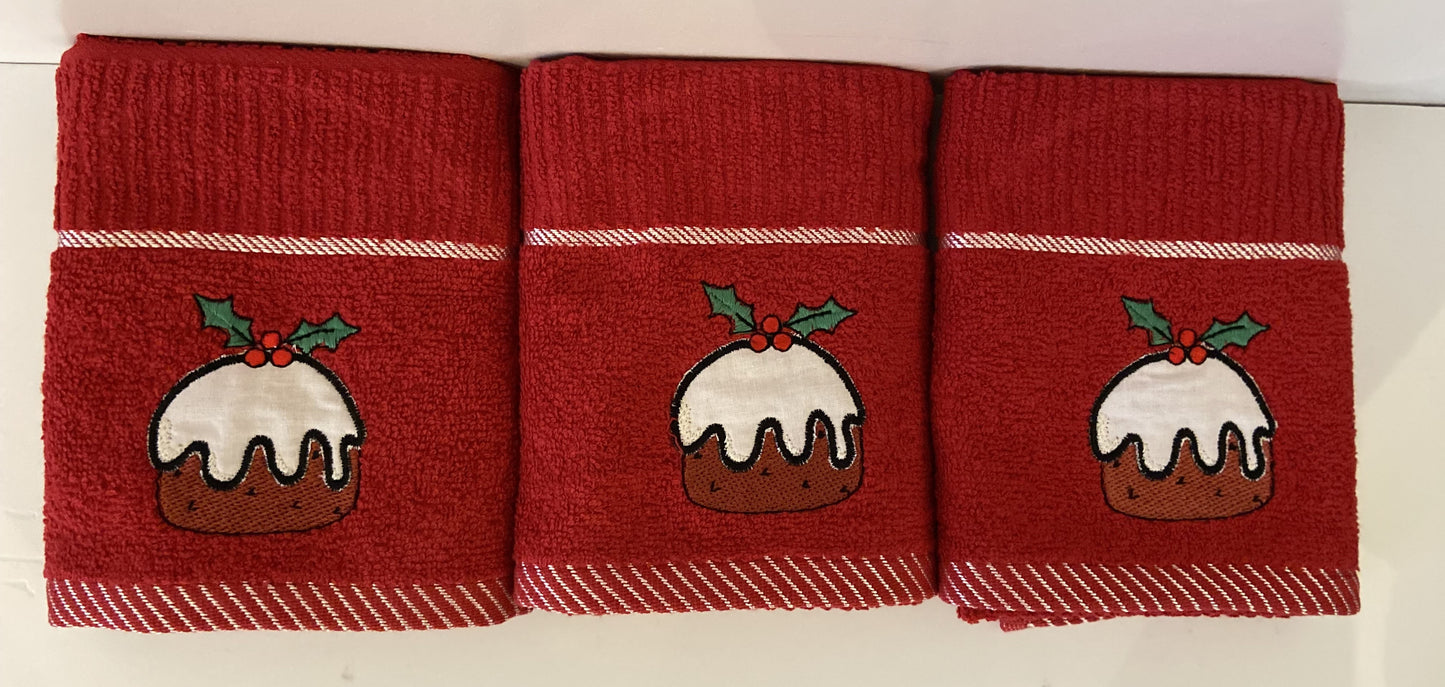 Christmas Pudding People Kitchen Towel in Red