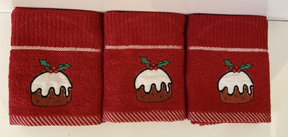 Christmas Pudding People Kitchen Towel in Red