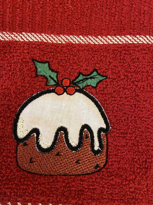 Christmas Pudding People Kitchen Towel in Red