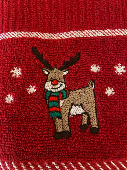 Christmas Reindeer Kitchen Towel in Red