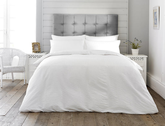 Seersuck Design Duvet Cover Set White