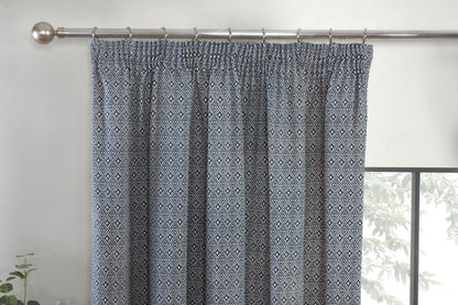 Aztec Geometric Design Pair Curtains Navy Blue