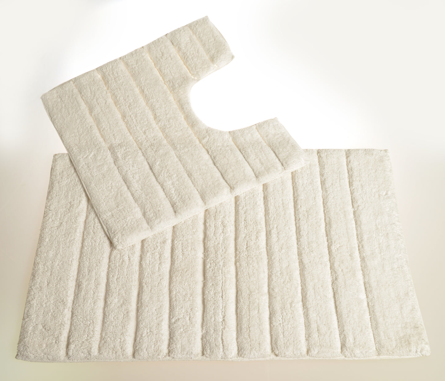 100% Cotton Two Piece Linear Rib Bath and Pedestal Mat in Cream